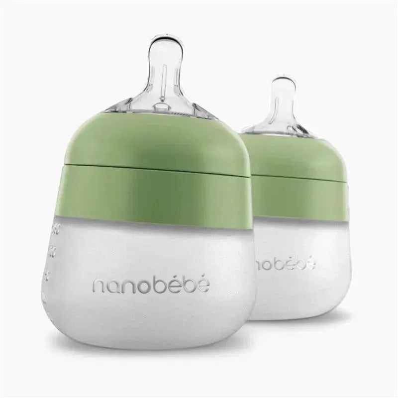 Nanobebe – Flexy Silicone Baby Bottles, Anti-Colic, Natural Feel, 2-Pack, White, 9 oz
