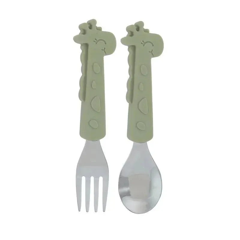 Nuby – Silicone Stainless Steel Giraffe Fork & Spoon – Green