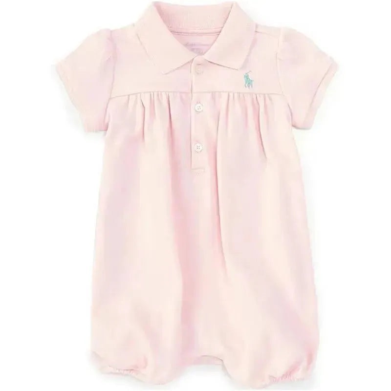 Polo Ralph Lauren Baby – Girl Short Sleeve Interlock Romper, Pink