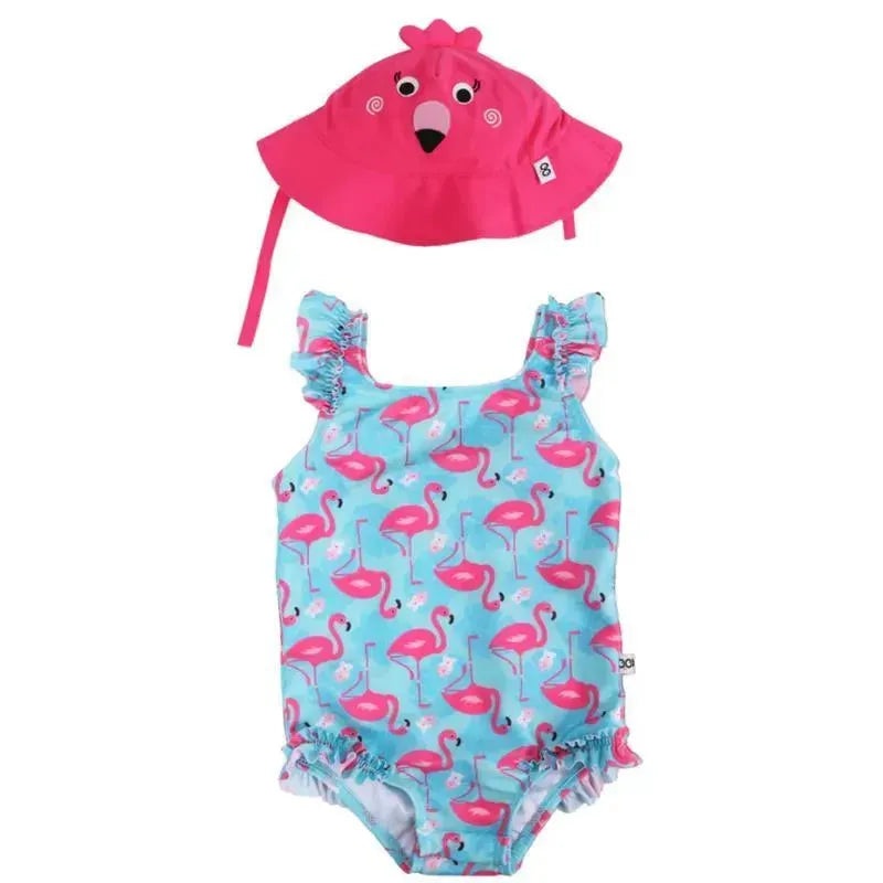 Zoocchini – 2Pk Baby Ruffled Swimsuit & Sun Hat Set, Flamingo