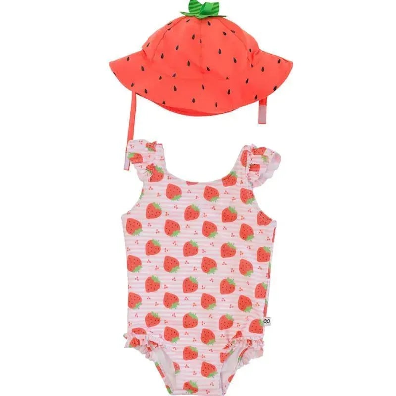 Zoocchini – 2Pk Baby Ruffled Swimsuit & Sun Hat Set, Strawberry