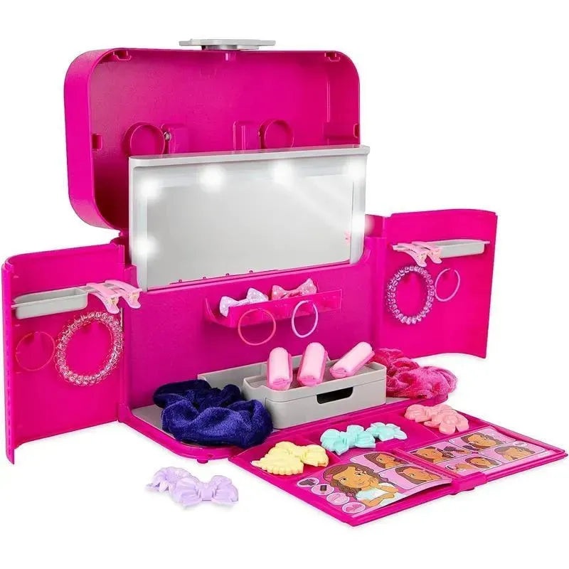 Casdon – Ultimate Styling Case with LightUp Mirror, Style Book, and Hair Accessories. Playset for Children Aged 3 plus