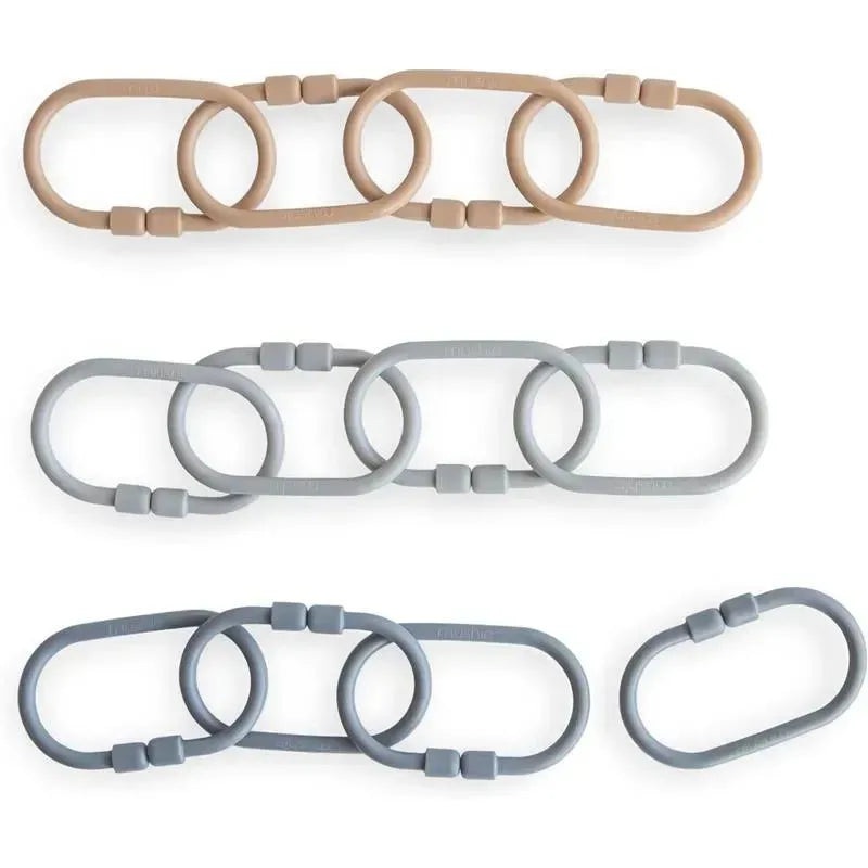 Mushie – Baby Chain Link Rings Toy 12 Count, Multiuse Car Seat Stroller Connecting Toy, Natural, Stone, Tradewinds