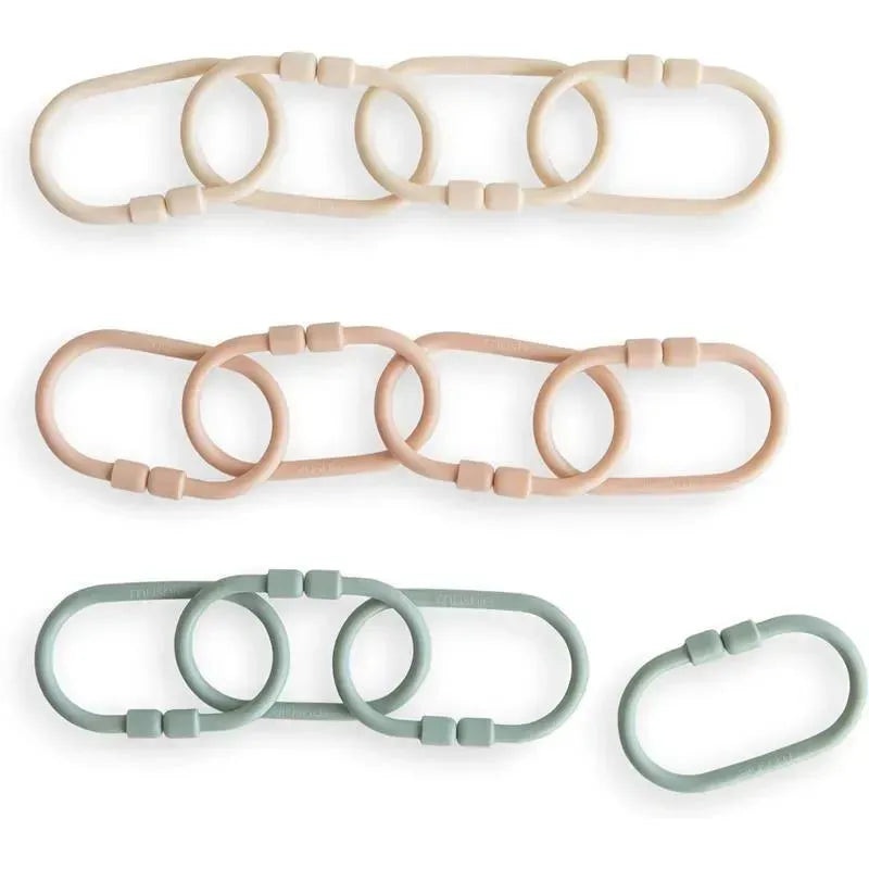 Mushie – Baby Chain Link Rings Toy 12 Count, Multiuse Car Seat Stroller Connecting Toy, Shifting Sand, Blush, Cambridge Blue