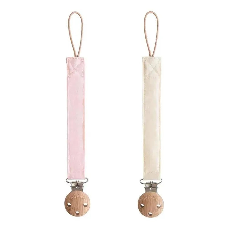 Mushie – Linen Baby Pacifier Clip Holder, Soft Fabric Strap, 2-Pack, Blush/Cream