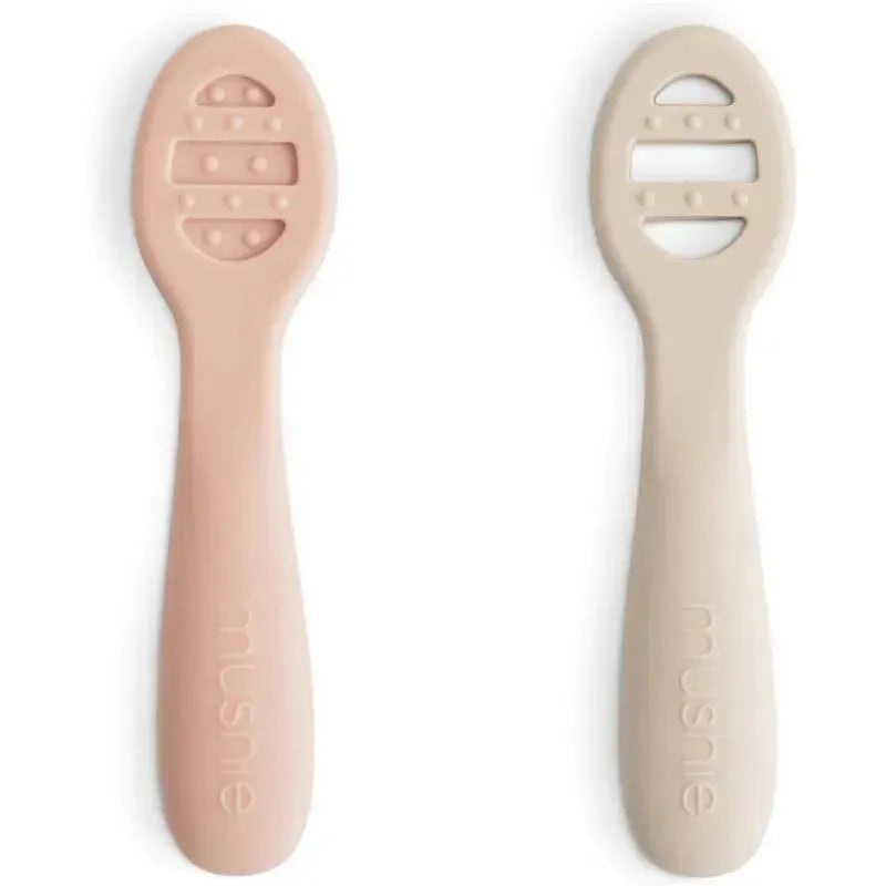 Mushie – Silicone First Feeding Baby Spoons, 2 Pack, Blush, Shifting Sand