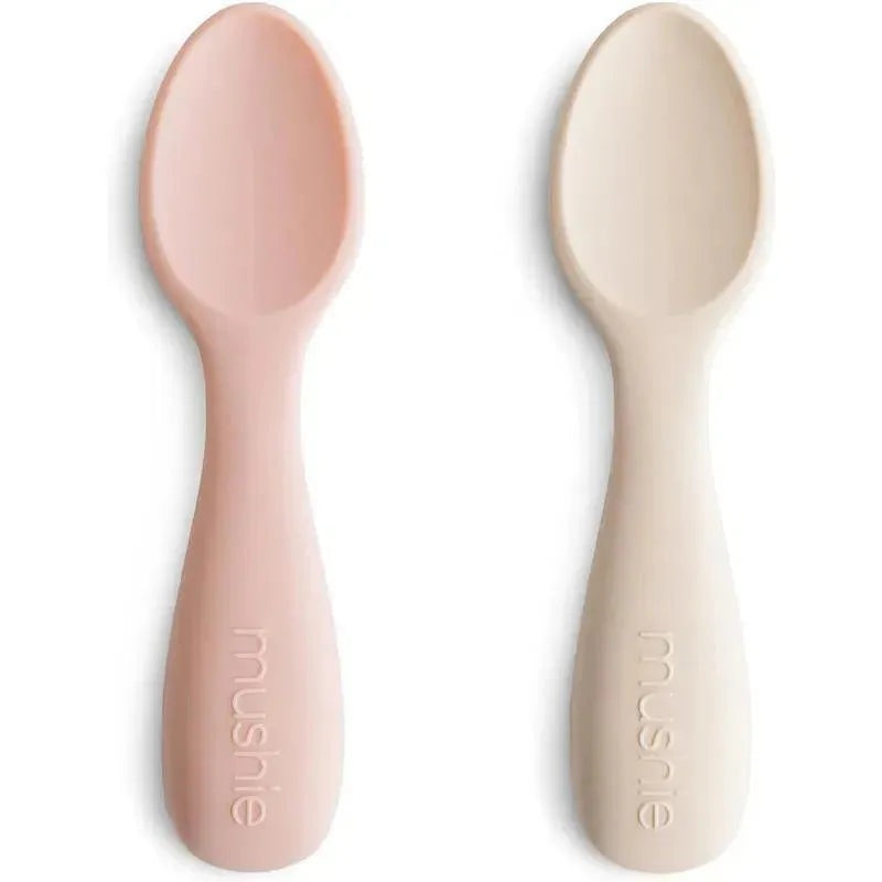 Mushie – Silicone Toddler Starter Spoons, 2 Pack,Blush Shifting Sand