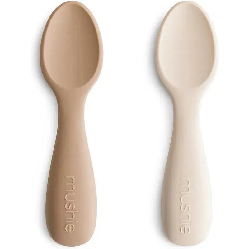 Mushie – Silicone Toddler Starter Spoons, 2 Pack, Natural/Shifting Sand
