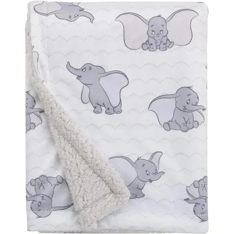 Nojo – Disney Dumbo White And Grey Super Soft Baby Blanket With Sherpa Back