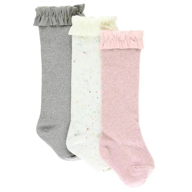 Rufflebutts – 3Pk Confetti Ivory, Sparkle Gray & Ballet Pink Socks