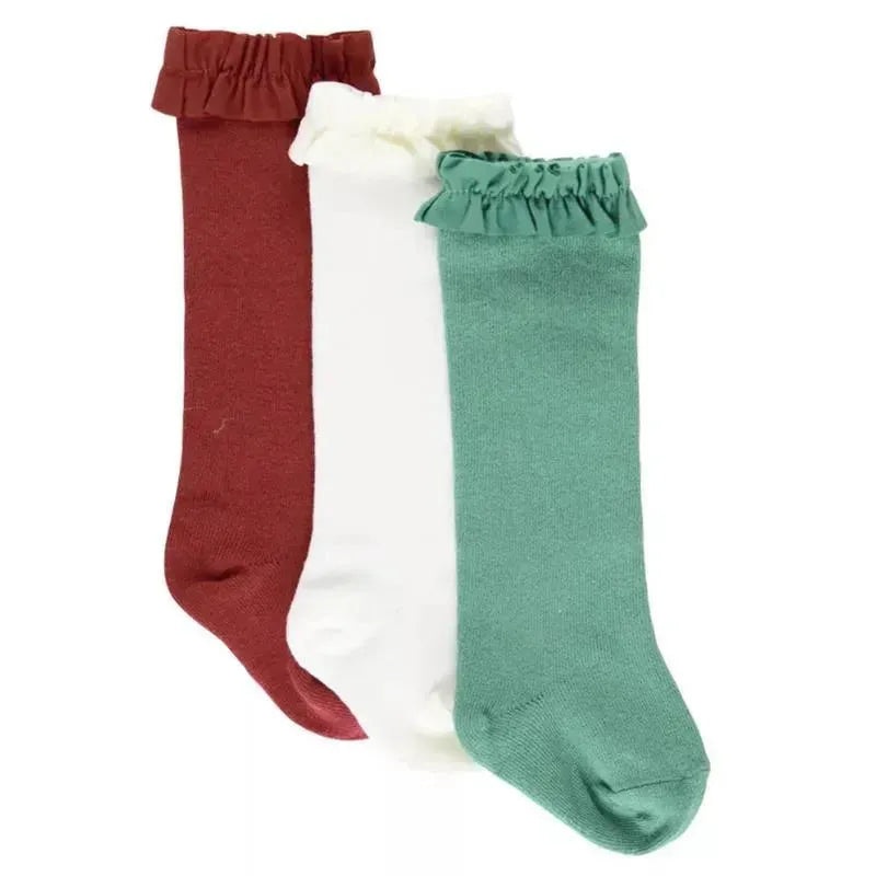 Rufflebutts – 3Pk Rosewood, Ivory & Spruce Knee High Socks