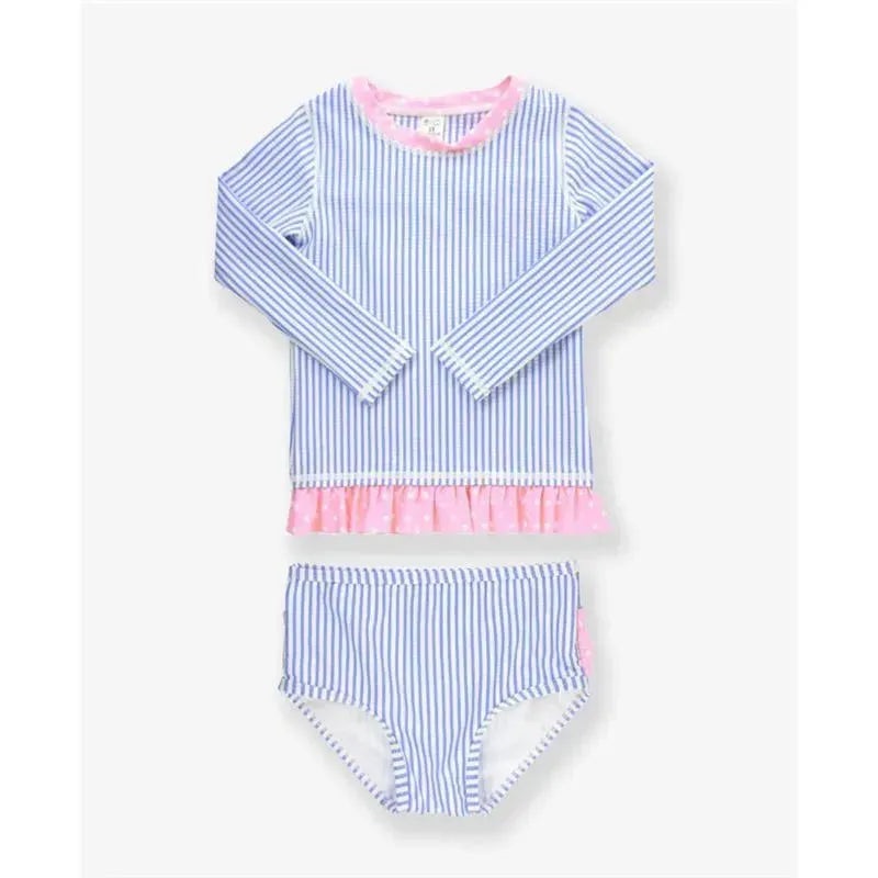 Rufflebutts – Periwinkle Blue Seersucker Rash Guard Bikini