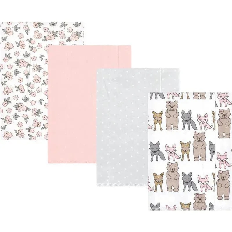Baby Vision – Hudson Baby Unisex Baby Cotton Flannel Burp Cloths 4-Pack, Wild Forest Pink, One Size