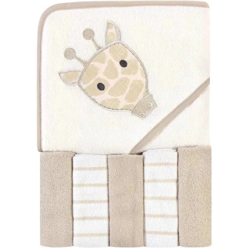 Baby Vision – Hudson Baby Unisex Baby Hooded Towel and Five Washcloths, Modern Giraffe