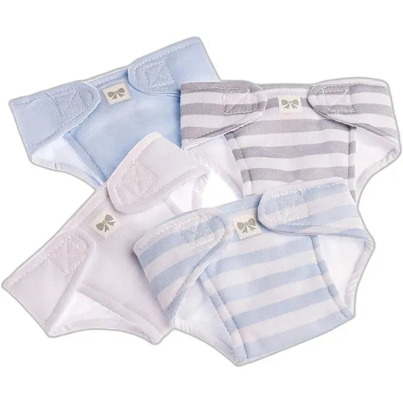 JC Toys – Baby Doll Washable and Reusable Eco Diapers, 4 Pack Fits Dolls 14 to 18, Blue, White and Grey