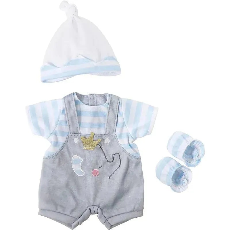 JC Toys – Berenguer Boutique Baby Doll Outfit, Gray Overall Shorts with Blue Stripes, Ages 2+
