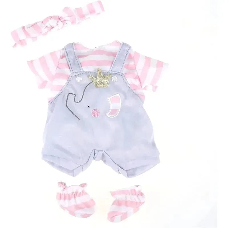JC Toys – Berenguer Boutique Baby Doll Outfit, Gray Overall Shorts with Pink Stripes, Ages 2+