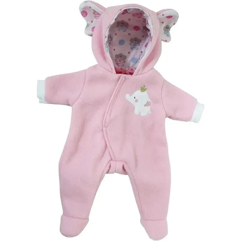 JC Toys – Berenguer Boutique Baby Doll Outfit, Pink Elephant Themed Hooded Onesie, Ages 2+