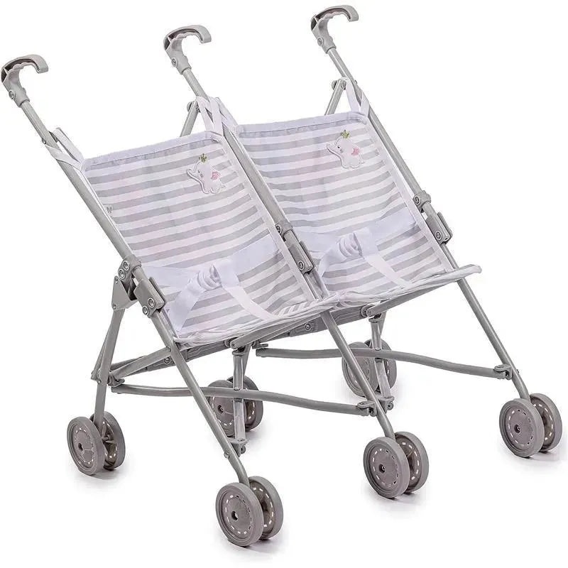 JC Toys – Berenguer Boutique Twin Umbrella Baby Doll Stroller, Gray, Ages 2+