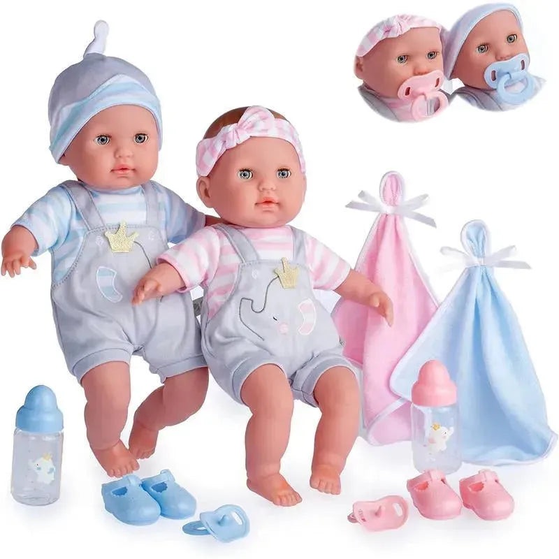 JC Toys – Twins Soft Body Baby Dolls, 12 Piece Gift Set with Open/Close Eyes, 2 years+