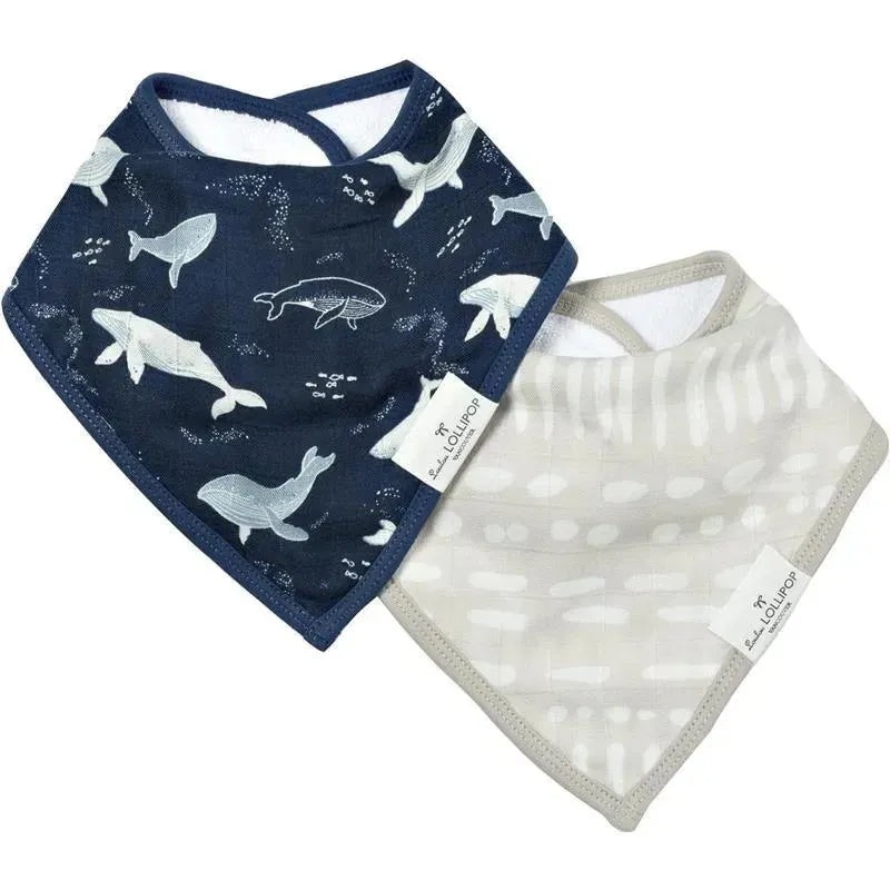 Loulou Lollipop – Bib Set (Muslin), Blue Whales