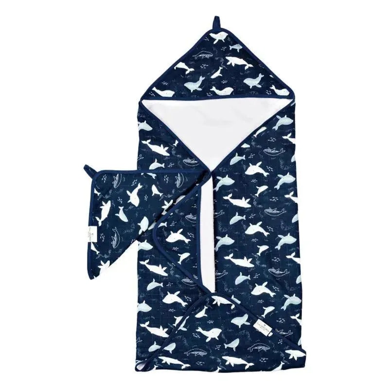 Loulou Lollipop – Hooded Towel Set, Blue Whales