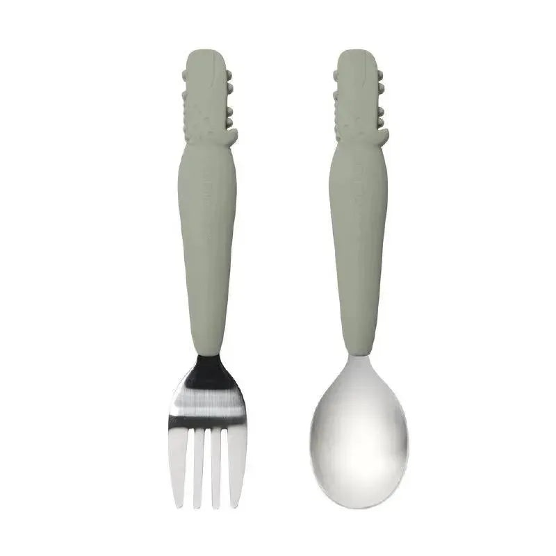 Loulou Lollipop – Toddler Spoon/Fork Set, Alligator/Sage