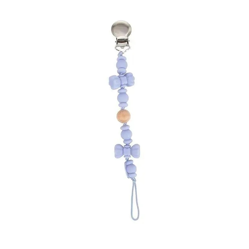Nuby – Silicone/Wood Beaded Pacifier Clip Holder With Stainless Steel Clip, Bowtie