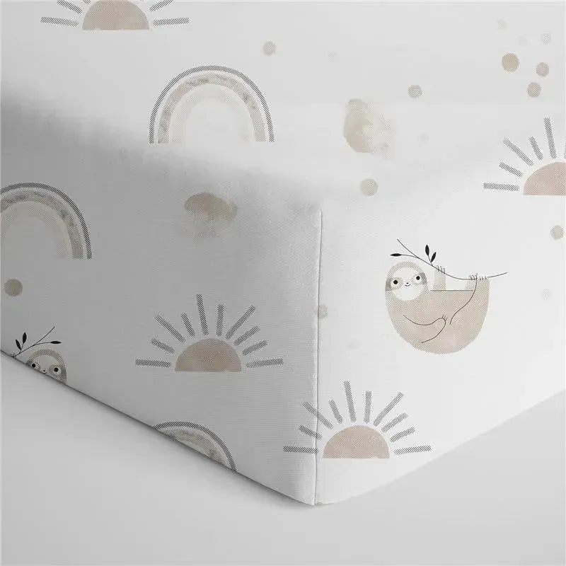 Living Textiles – 100% Cotton Jersey Crib Fitted Sheet, Rainbow Sloth