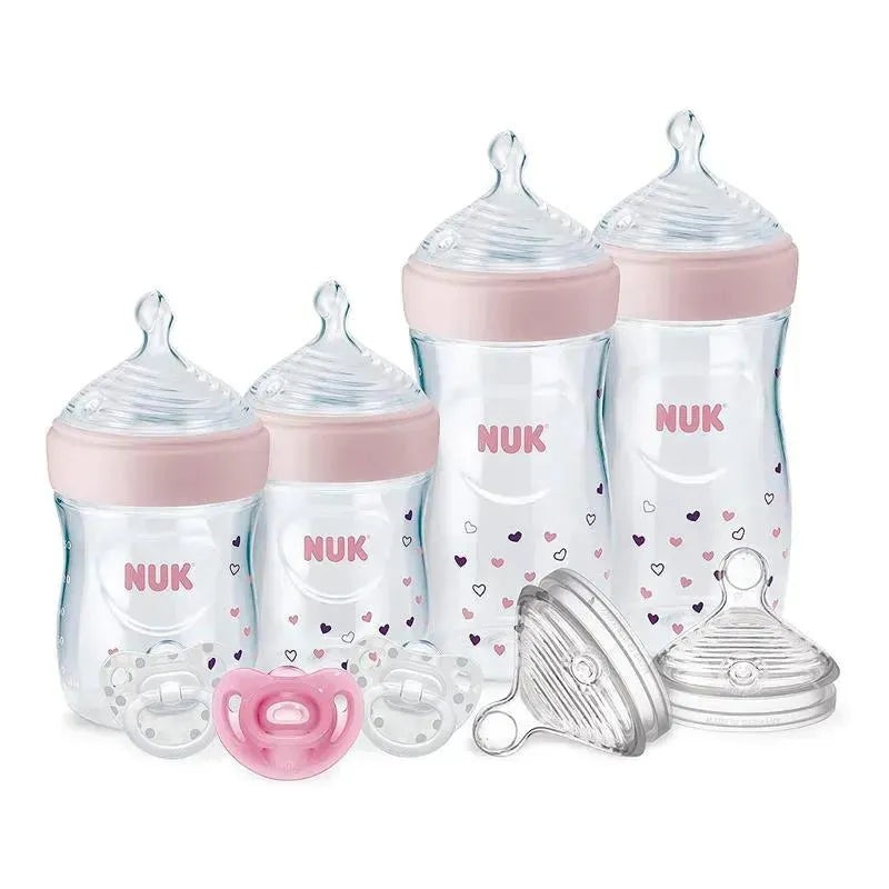 Nuk – Simply Natural Baby Bottles with SafeTemp Gift Set, Pink, 4 Bottles, 3 Pacifiers and 2 Replacement Bottle Nipples