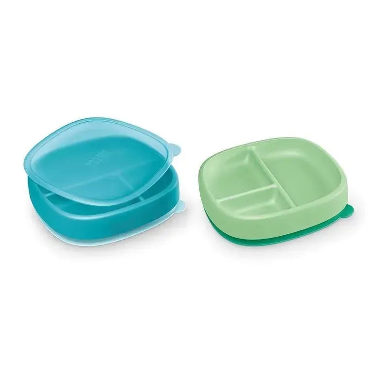 Nuk – Suction Plates and Lid, Assorted Colors, 2 Pack, 6+ Months, Blue and Green
