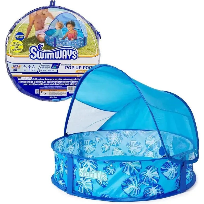 Spin Master – Swimways Elite Pop-Up Pool with Canopy & Carrying Case, for Ages 9-24 Months, 32, Blue