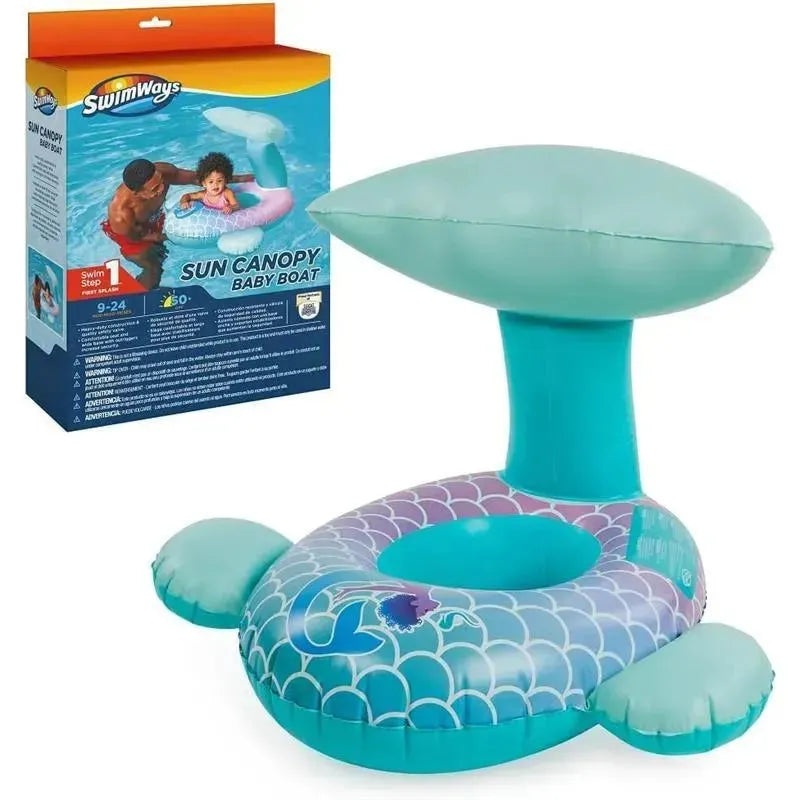 Spin Master – Swimways Sun Canopy Baby Boat, Toys for Kids Aged 9-24 Months, Mermaid