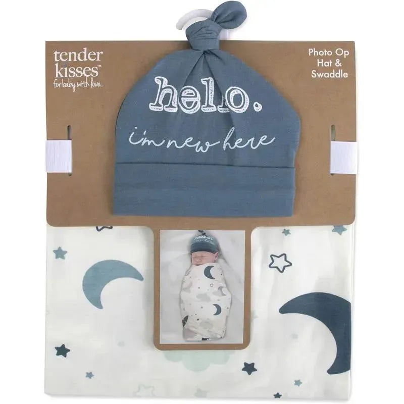 A.D Sutton – Baby Cotton Swaddle Blanket Wrap with Headband or Hat Set, Hello I’m New Here