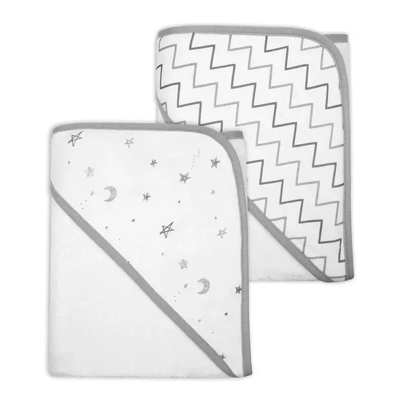American Baby – TL Care Terry 2 Pack Hooded Towels, Organic Cotton, Grey Stars/Grey Zigzag