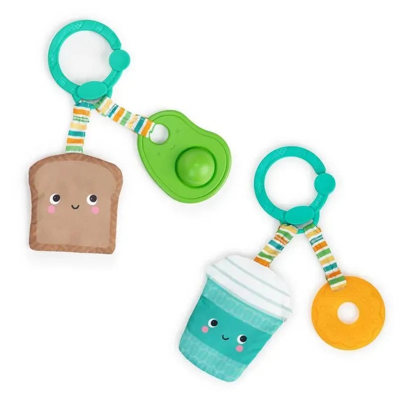 Kids II – Bright Starts Perfect Pair 2-in-1 Teether Toy, Avocado & Toast OR Coffee & Donut (Assorted)
