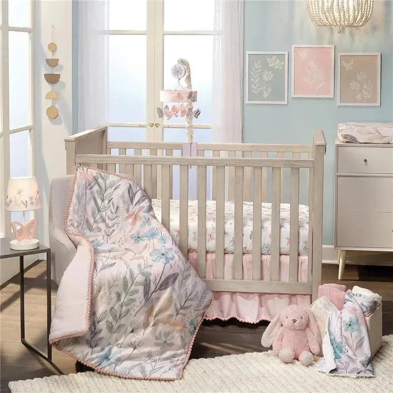 Lambs & Ivy – 3Pk Baby Blooms Pink Floral/Butterfly Baby Crib Bedding Set