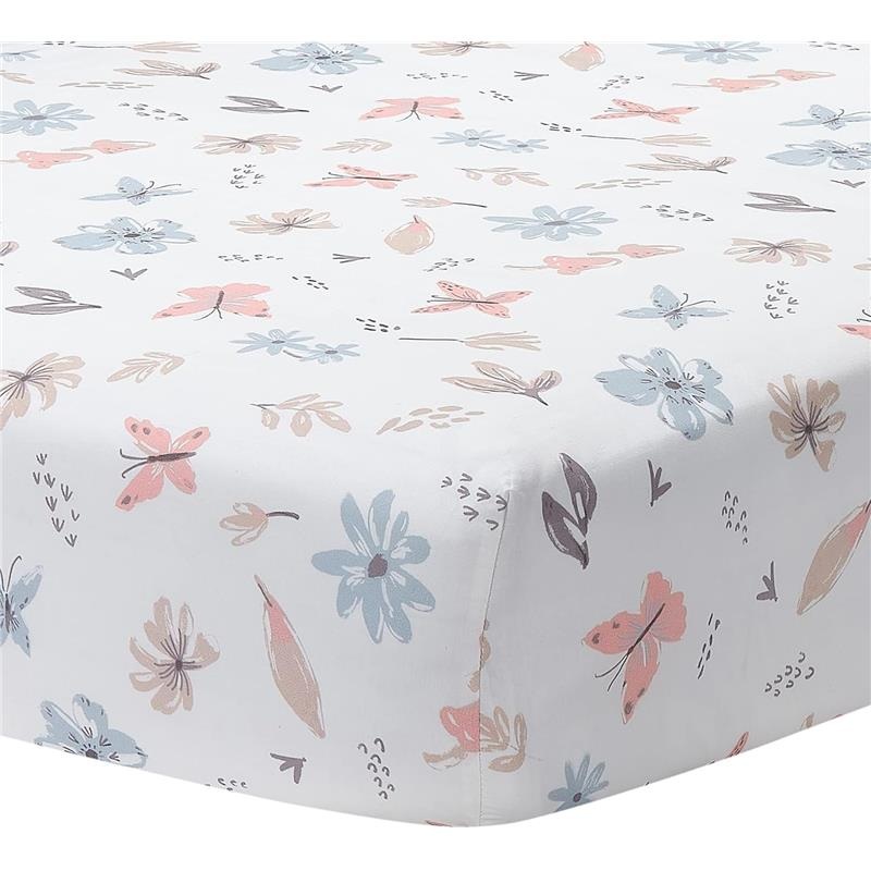 Lambs & Ivy – Baby Blooms Watercolor Floral/Butterfly Cotton Fitted Crib Sheet
