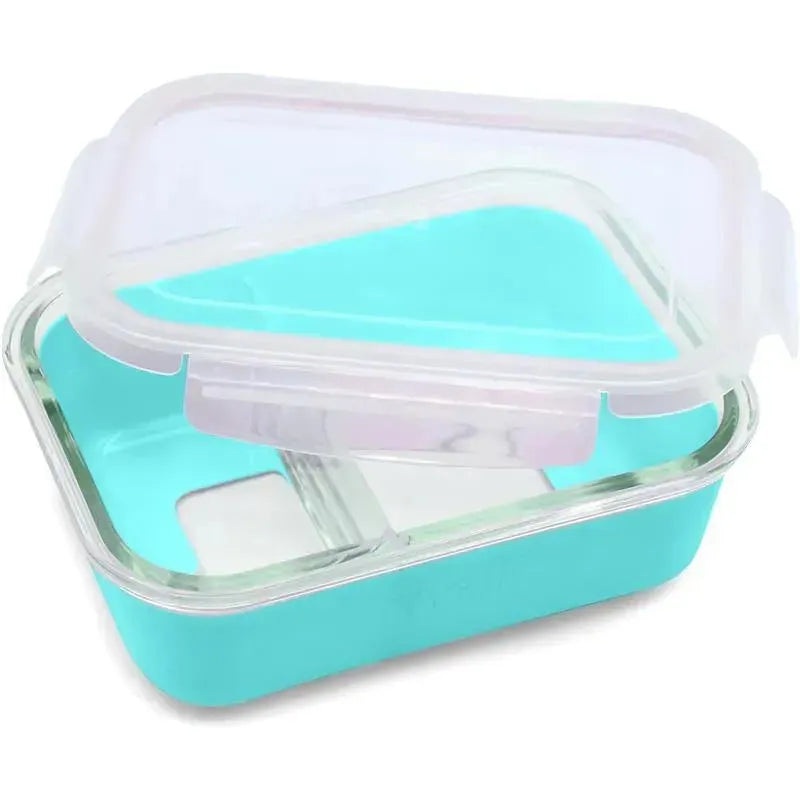 Melii – Glass Bento Box with Sleeve, Oven, Microwave, Freezer & Dishwasher safe, 25oz, Blue