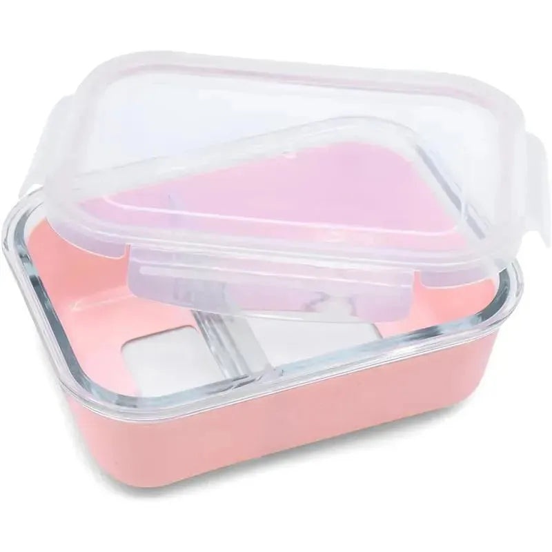Melii – Glass Bento Box with Sleeve, Oven, Microwave, Freezer & Dishwasher safe, 25oz, Pink