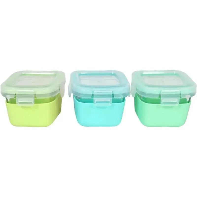 Melii – Glass Food Storage Containers with Silicone Sleeve, 5.4oz, Mint, Blue, Lime