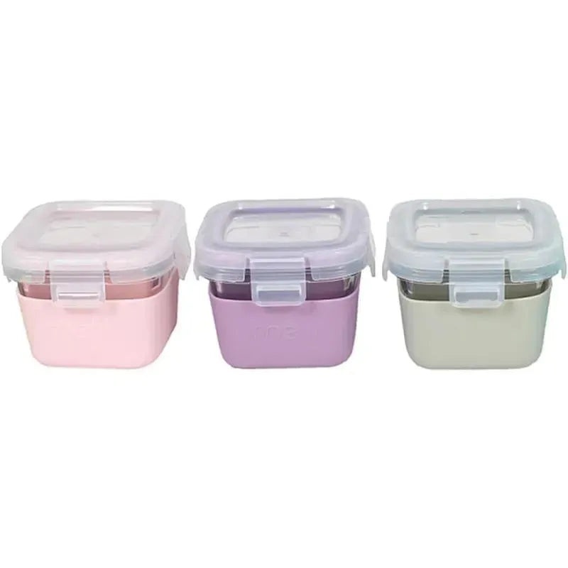 Melii – Glass Food Storage Containers with Silicone Sleeve, 5.4oz, Pink, Purple, Grey