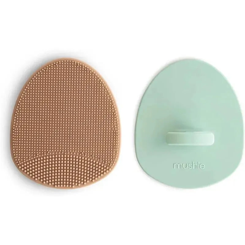 Mushie – Baby Bath Cradle Cap Brush for Dry Skin, Eczema Treatment, 2 Pack, Natural/Cambridge Blue