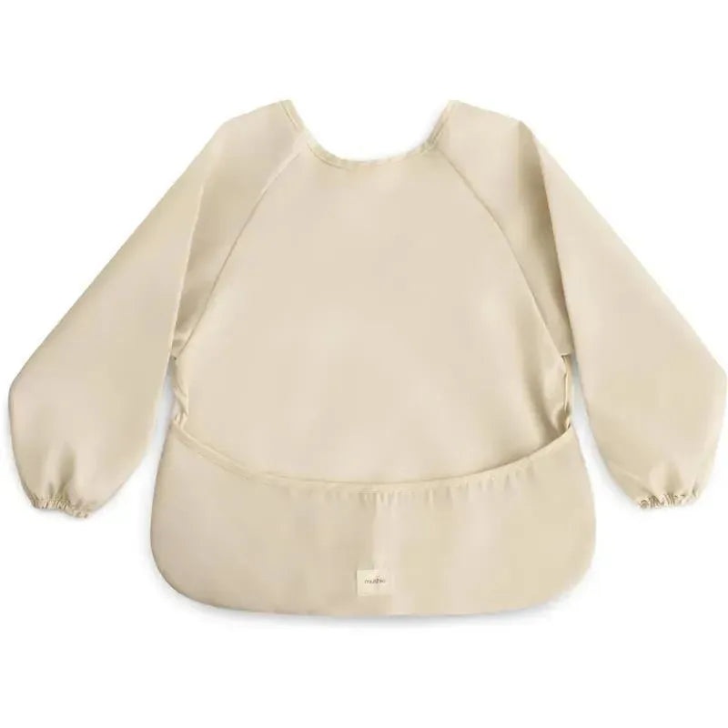 Mushie – Long Sleeve Baby Bib, Waterproof Fabric, Adjustable Fit for Ages 6-24 Months, Fog