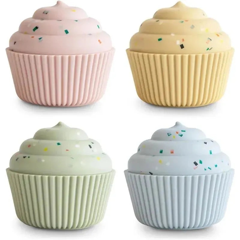 Mushie – Silicone Mix and Match Cupcake Toy 4 Pack, Mold Free