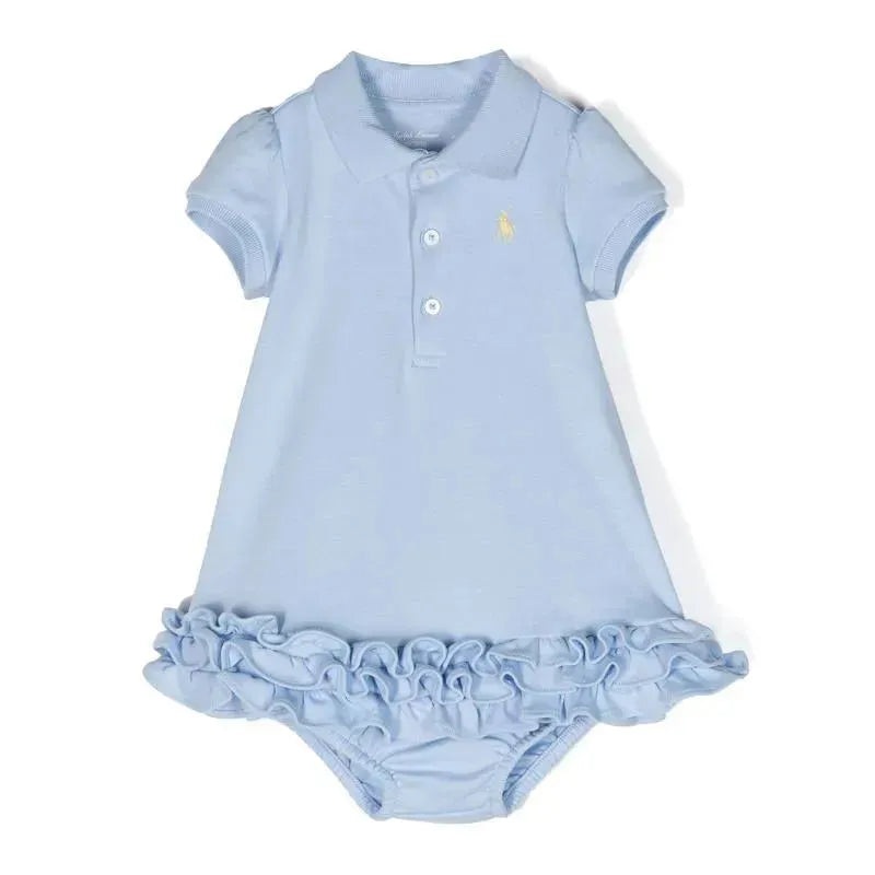 Ralph Lauren Baby – Short Sleeve Interlock Knit Cupcake Ruffle Polo Dress, Blue