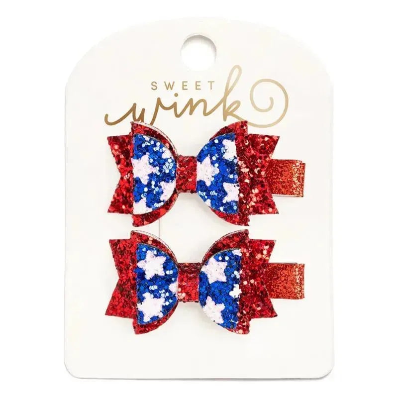 Sweet Wink – Kids 4Th Of July Hair Clips Flag Bow Clip Set