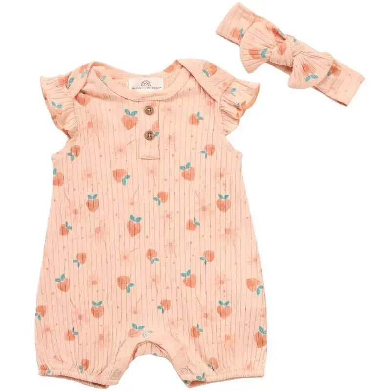 Willow + Whimsy – 2Pk Baby Girl Peach Romper With Headband