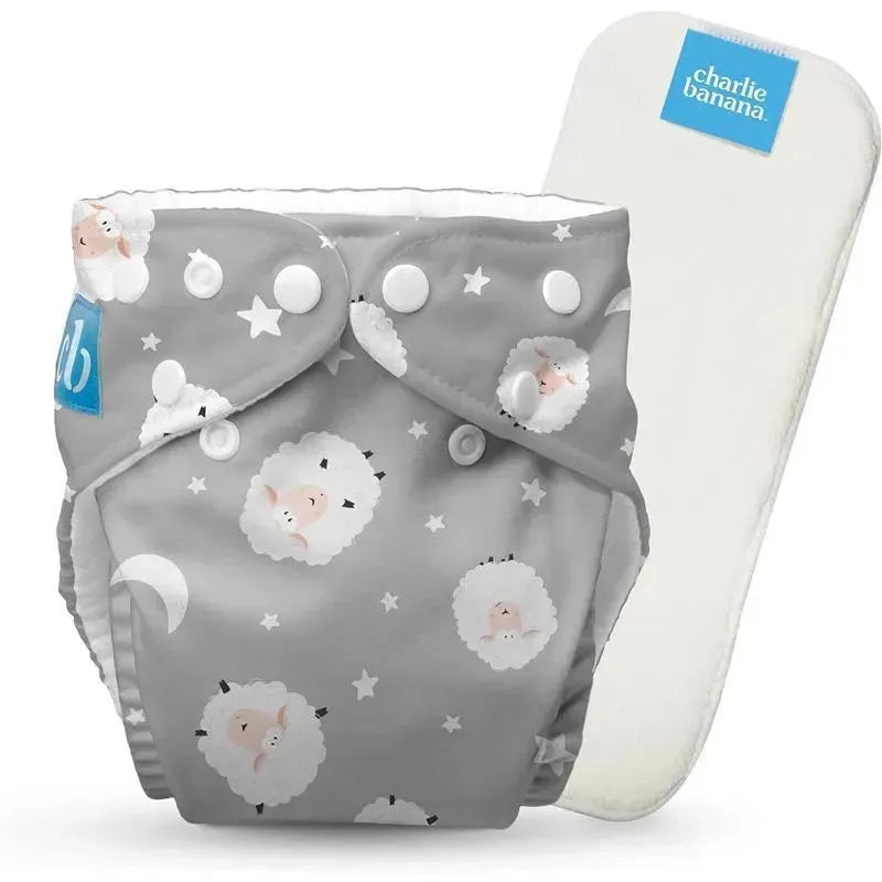 Charlie Banana – Reusable Washable Cloth Diaper, Adjustable One Size, Sweet Dreams On Grey