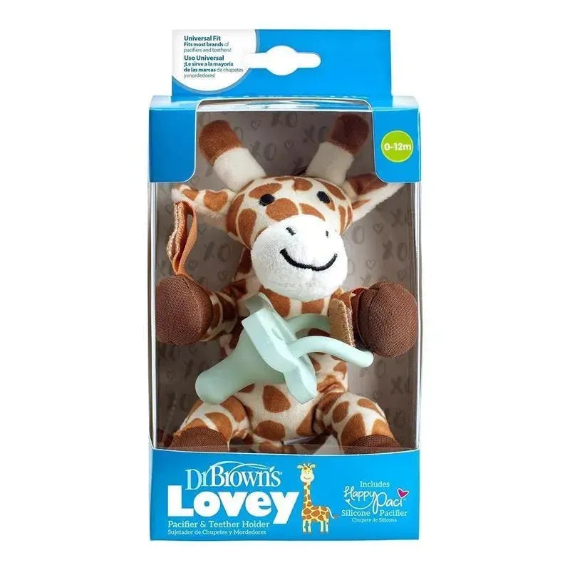 Dr Brown – Baby Lovey Pacifier and Teether Holder, Giraffe with Green HappyPaci, 0-6m